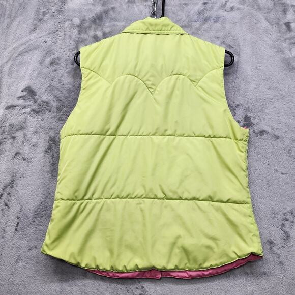 Roper Vest Womens S Pink Tan Neon Green Reversible Puffer Snap Western Retro - Picture 6 of 14